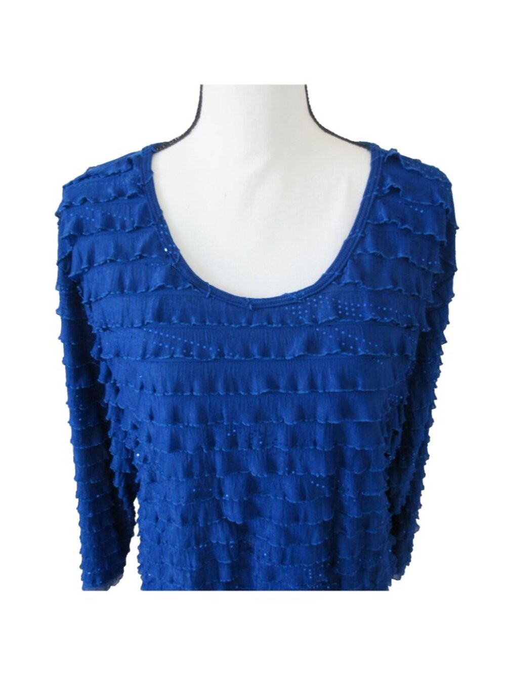 Vintage Cactus Womens XL Royal Blue Multi-Tiered Ruffle Sequin Top Made in USA - Picture 2 of 7